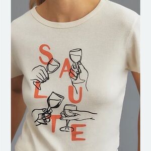 Anthropologie girl dangerous  'Salute' Graphic Tee - Cream with red/Coral Print